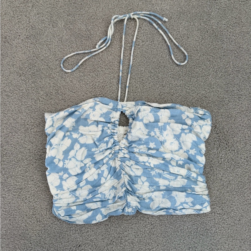 Abercrombie & Fitch Floral Blue Halter Top